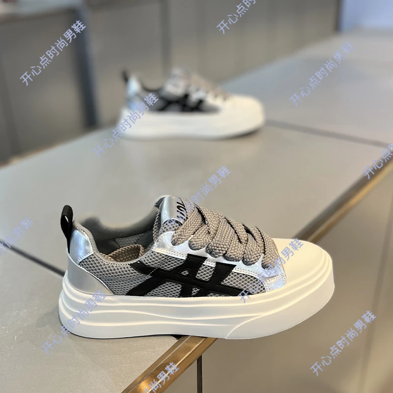 欧洲站男鞋时尚2025秋季舒适增高厚底潮鞋网面透气拼色潮流舒适鞋