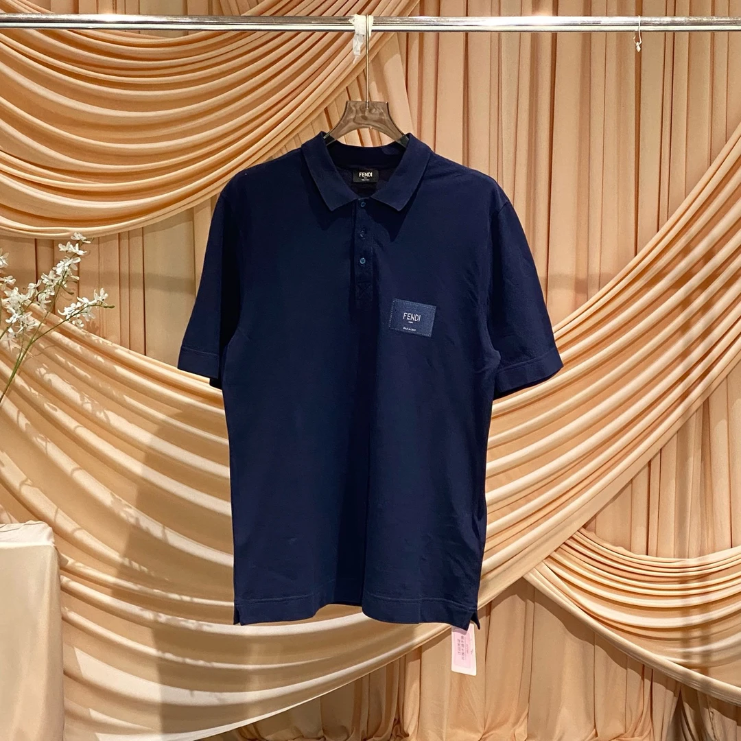 99新 FENDI/芬迪 Fendi 新款深蓝色字母logo短袖polo衫/m码/38220