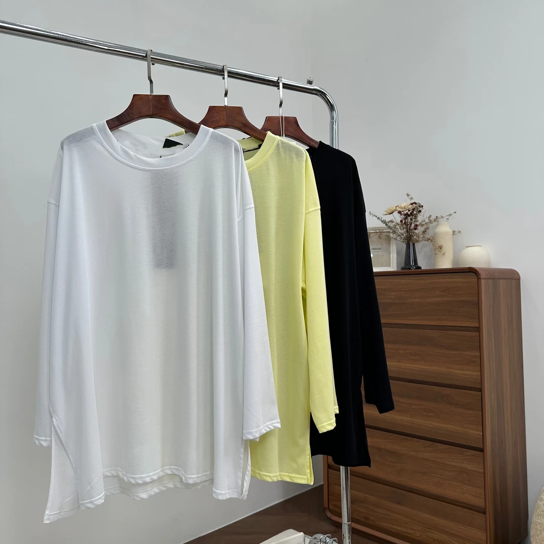 【林南南】 圆领长袖T恤下摆开叉休闲百搭时尚简约666686