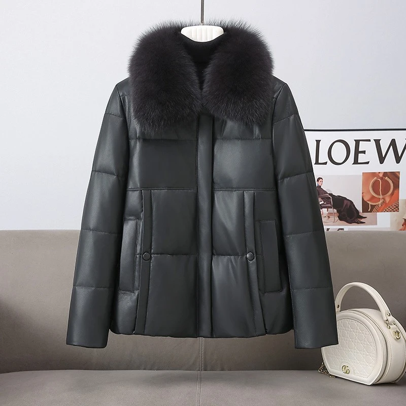 真皮羽绒服女绵羊皮短款小个子海宁皮衣加厚夹克外套2025新款冬季