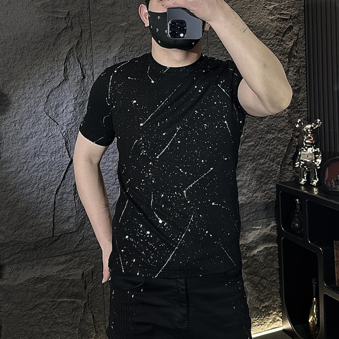 2025新款男士时尚潮流百搭个性重工艺短袖T恤2507