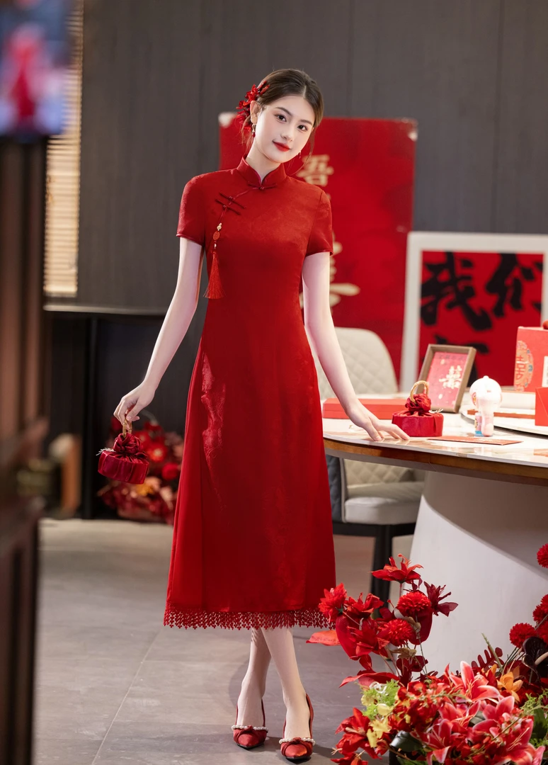 苏故里【翩然豆蔻】复古气质传统款旗袍新中式日常旗袍双层衣长115