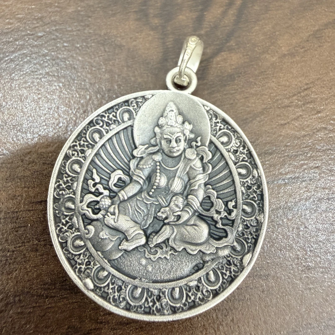 吊坠足银 足银纯银999 圆形实心黄财神21g
