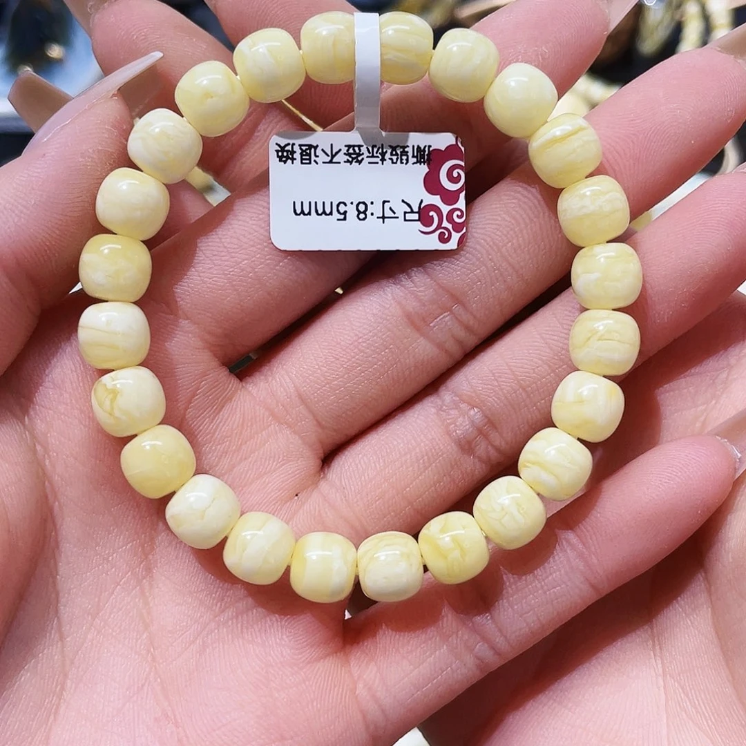 未镶嵌蜜蜡手串8.5mm 瓷白浓蜡虎皮拉丝妖花