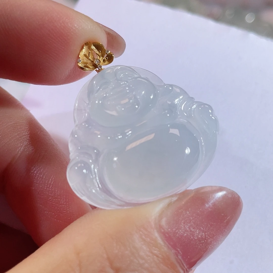 翡翠18K金镶嵌颈饰佛公