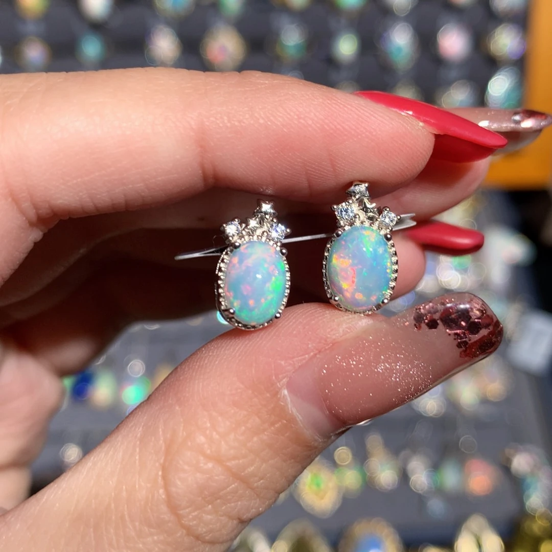 银S925镶嵌欧泊欧泊耳饰y