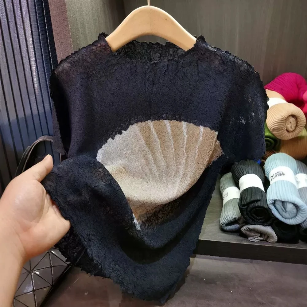 三宅手工纸模小贝壳弹力宽松气质轻奢上衣