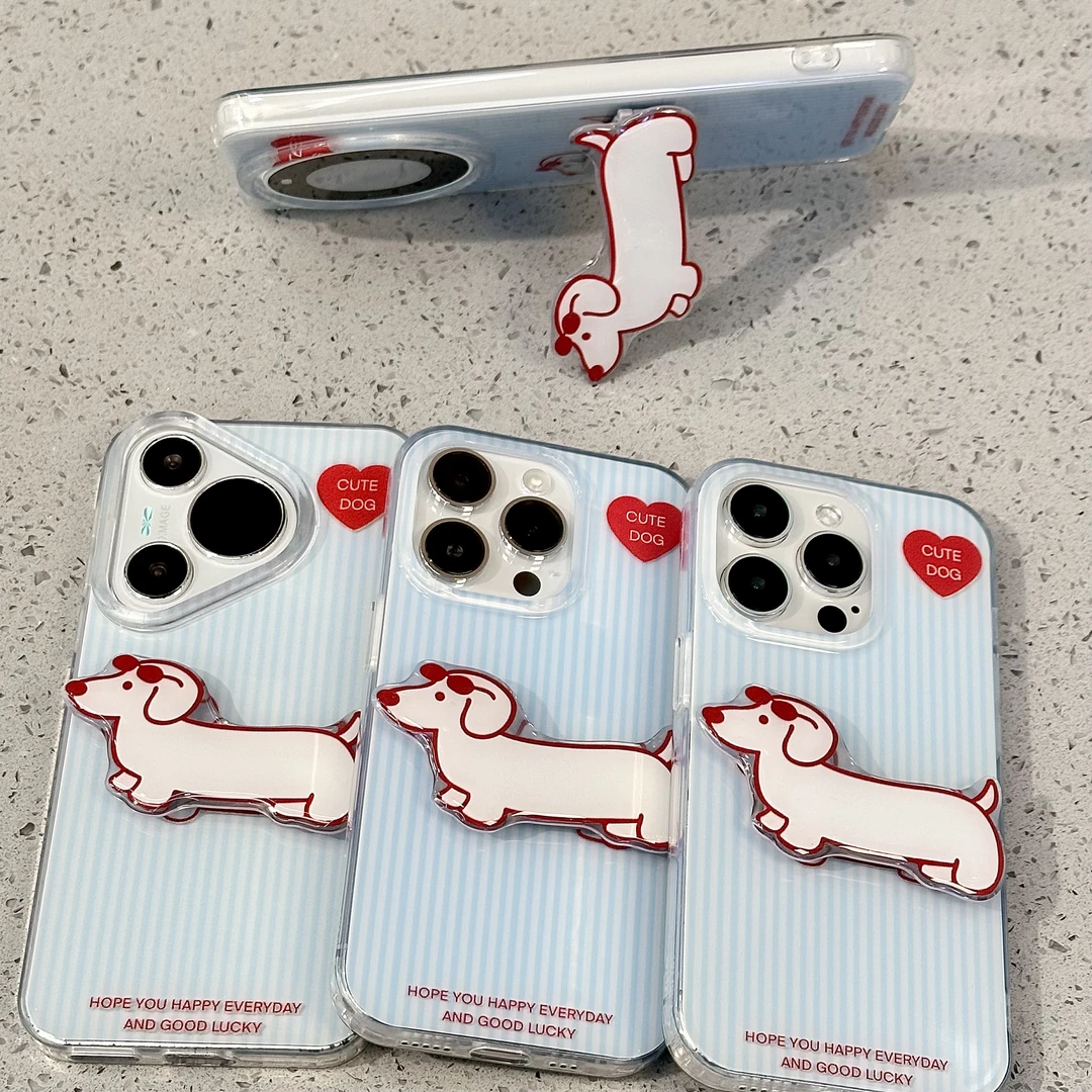 雅天立ins简约条纹小狗适用苹果16/13手机壳华为vivoppo小米15套