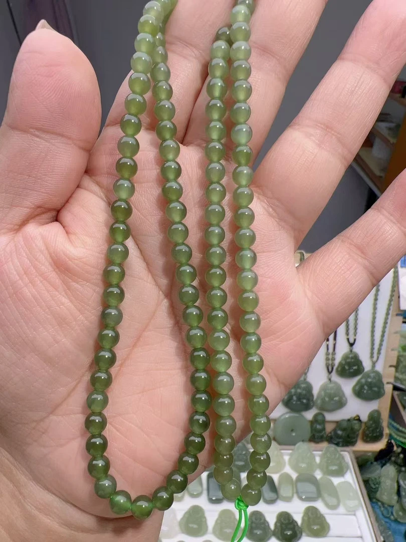 天然和田玉4/5/6mm珠串妈妈链108颗玉珠链吊坠链男女款