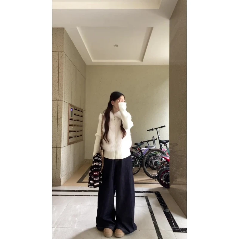 MARIE.COCO冬季新款温柔风假两件针织拼接毛毛马甲保暖外套阔腿裤