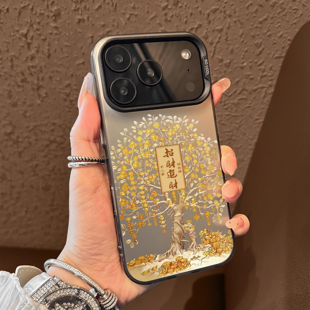 招财树适用苹果17promax手机壳新款17pro大视窗air高级感16电镀15