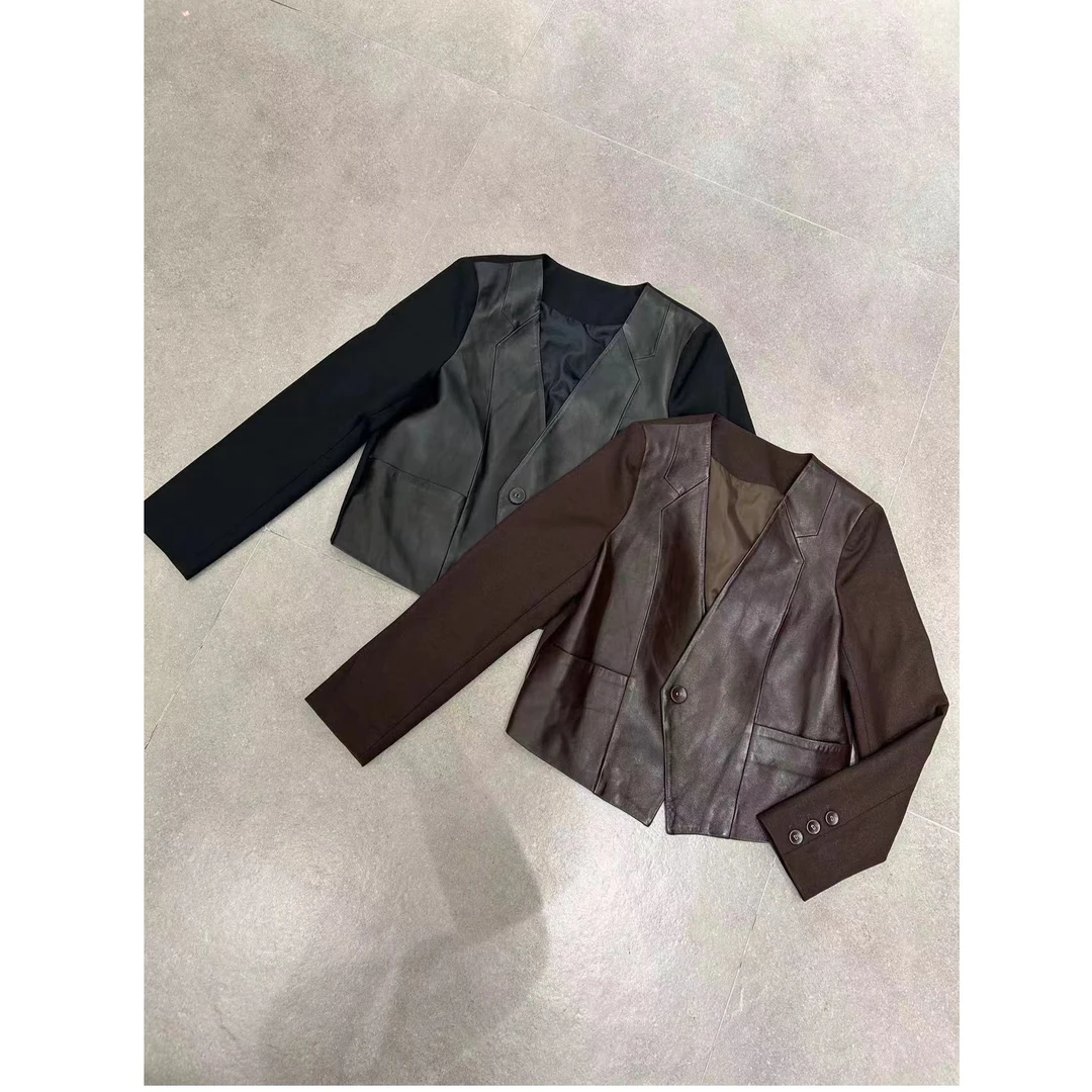 KIKI严选：W0506-零点520家家欧洲站南油秋季新款V领拼皮外套