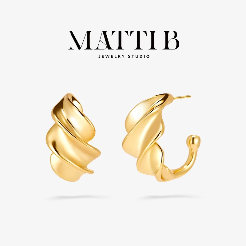 铜合金耳饰 螺纹小众设计感气质冷淡风新爆款高级独特耳钉女2018