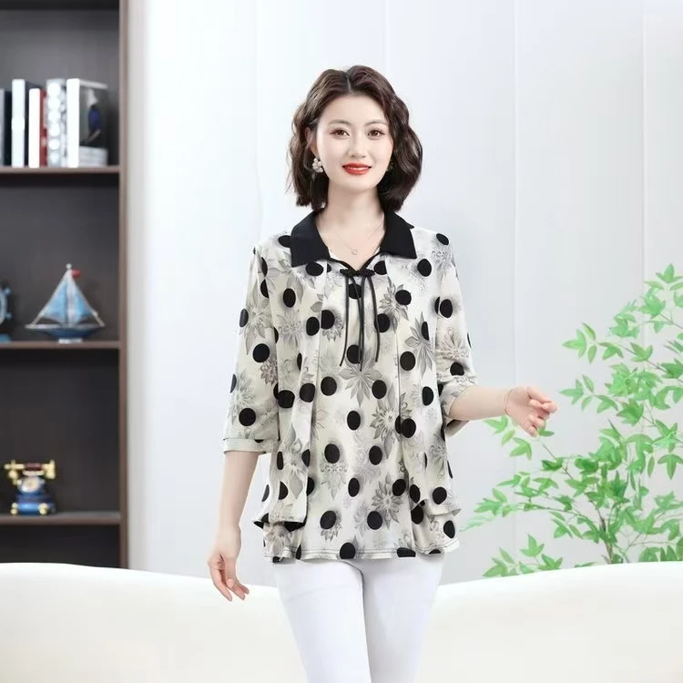 夏季新款时尚新中式国风加大码妈妈装宽松显瘦女士气质中袖小衫