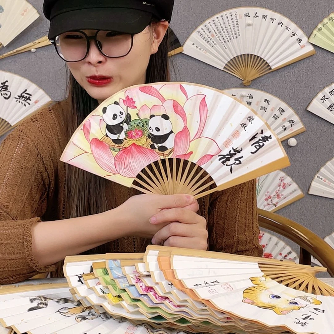 书法6寸玉竹-纯手绘-文玩扇骨（默认粘好）