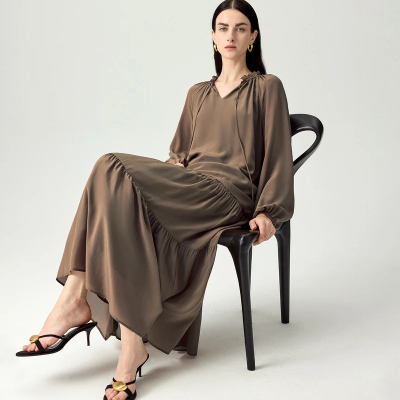 寺山文也 云渺/12mm真丝双绉轻度假风套装高腰A字蛋糕半身裙女夏