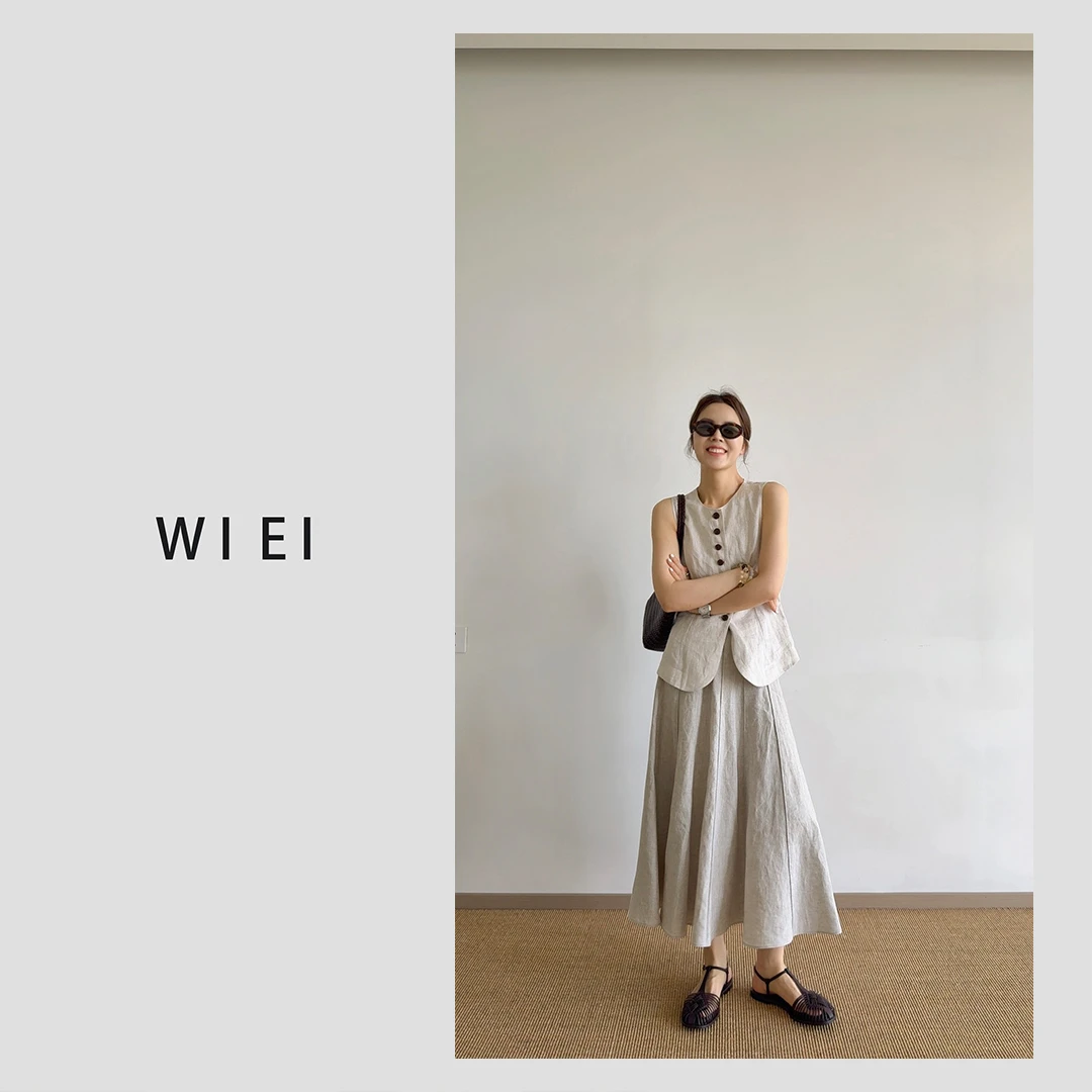 《WI EI》骨感裙*定制高端100%亚麻透气分割显瘦半身裙W25Q073