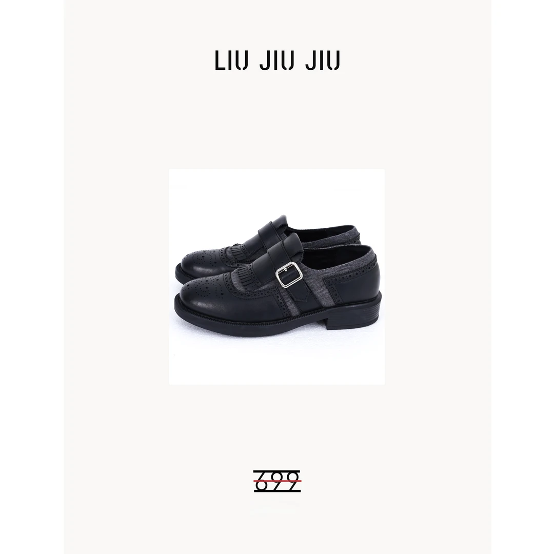 LIUJIUJIU 法式复古真皮雕花手工洛克黑色牛津皮鞋XZ2757L
