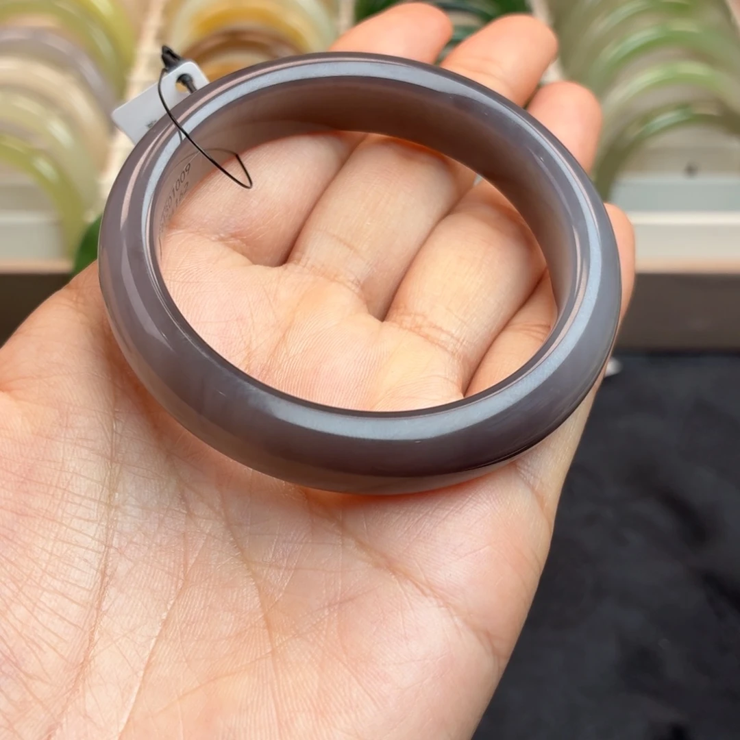 和田玉未镶嵌手镯冰底葡萄紫51圈