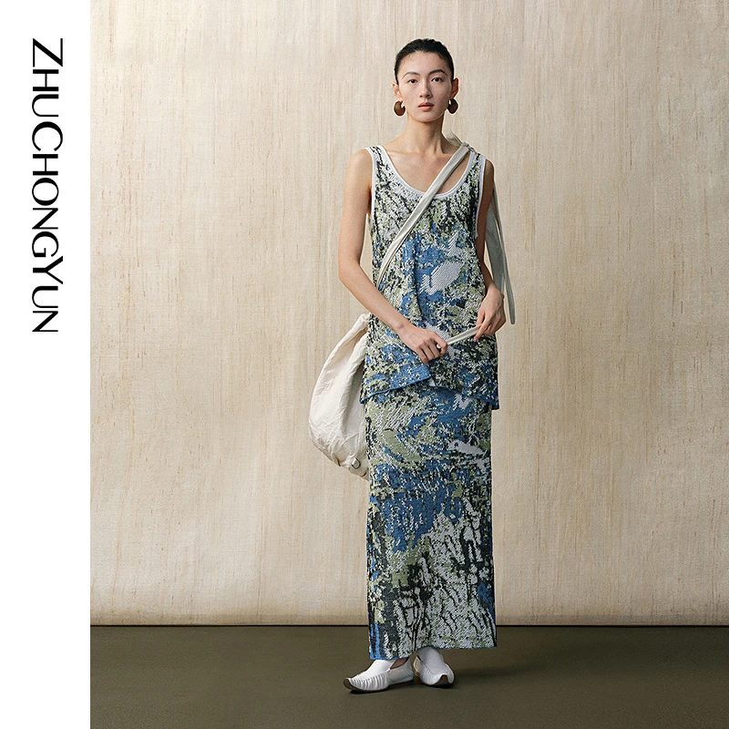 【雨绘春衫】ZHUCHONGYUN2025春新款原创花稿提花针织背心C1FZ1753M