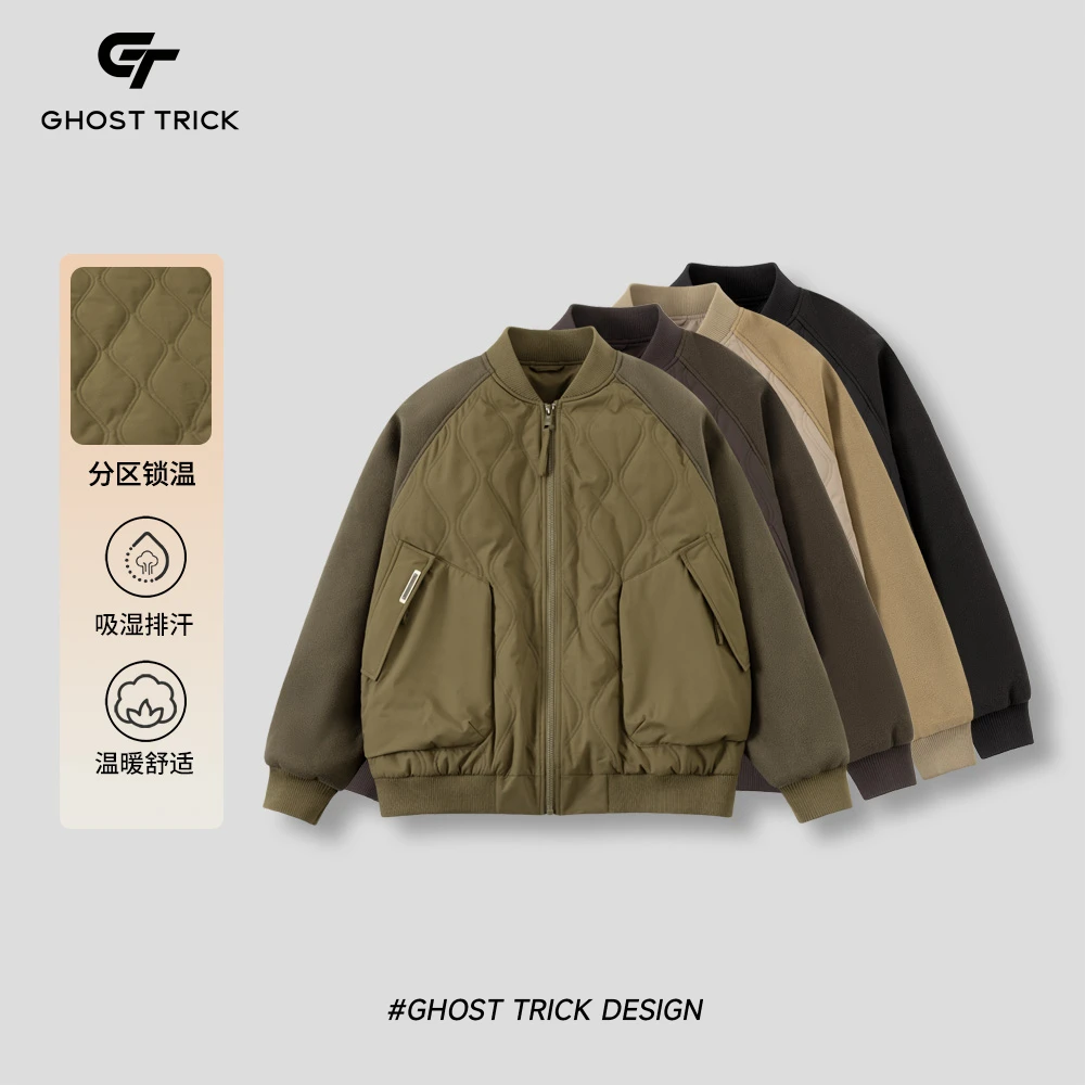 秋冬男拼接宽松棒球领棉服外套DM-58610