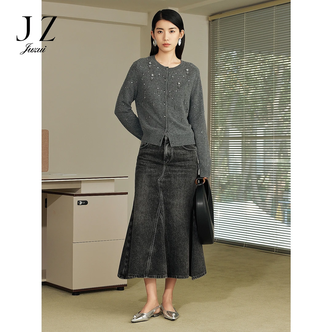 【小余专属】JUZUI玖姿JWFC20011商场同款怀旧鱼尾牛仔半裙女春