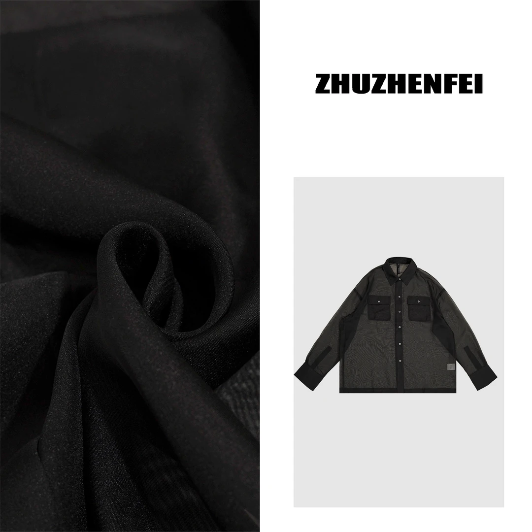 ZHUZHENFEI【暮夜巴黎】黑色薄款微透时尚百搭长袖衬衫Z351090