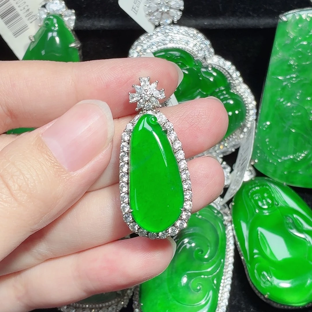 翡翠银S925镶嵌颈饰天然A货翡翠