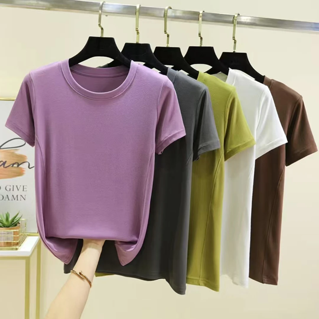圆领韩系春秋垂顺百搭柔软短袖可打底衫上衣女士夏季时尚T恤H494