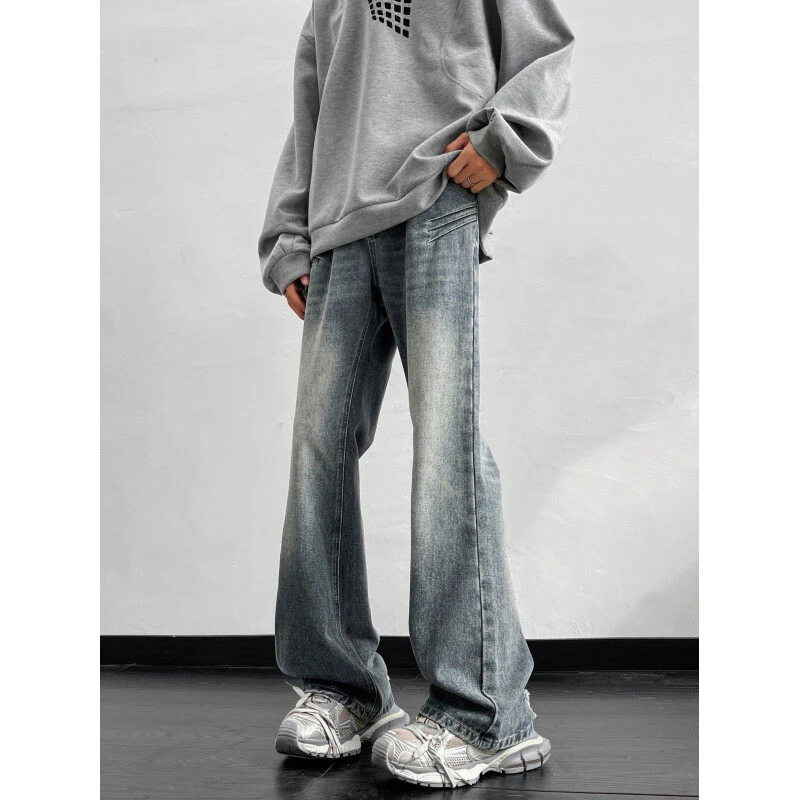 美式复古牛仔裤男潮牌新款高街宽松直筒阔腿长裤子K770