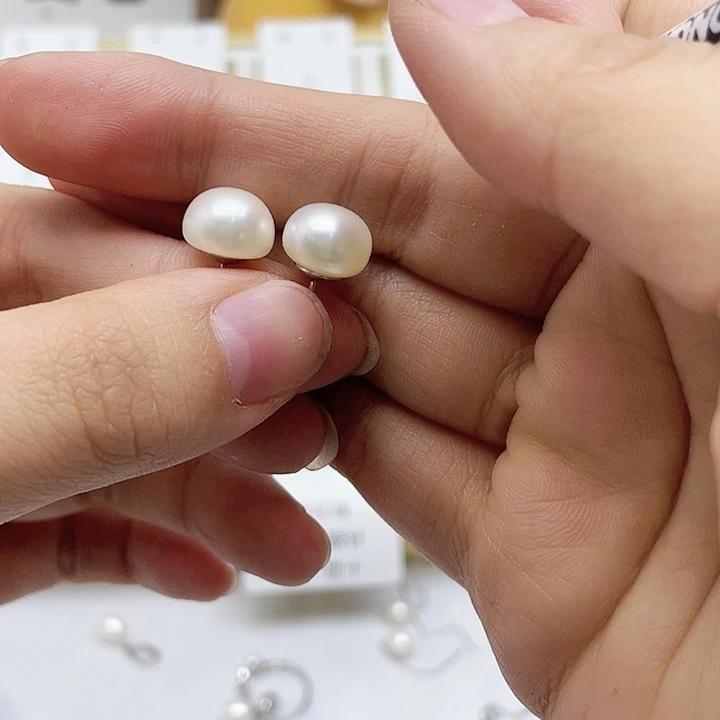 淡水珍珠耳饰银S925镶嵌h****云