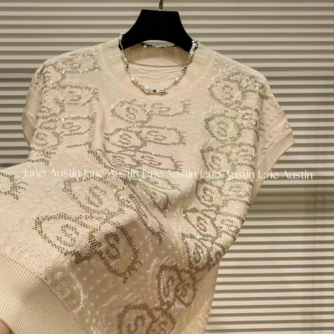 Jane Austin （钱袋子）新款重工烫钻时尚百搭针织衫毛衣短袖女