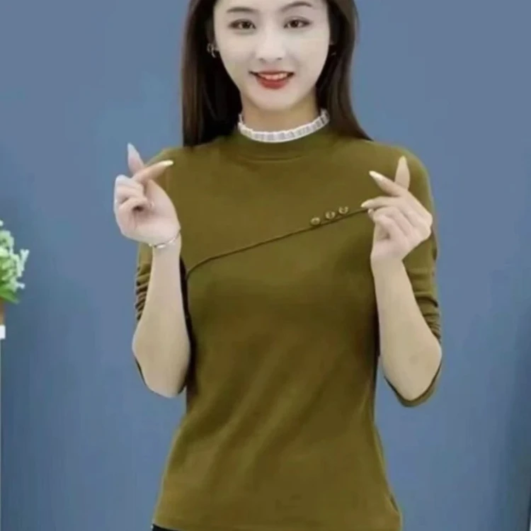 春秋半高领纯色显瘦遮肉百搭上衣