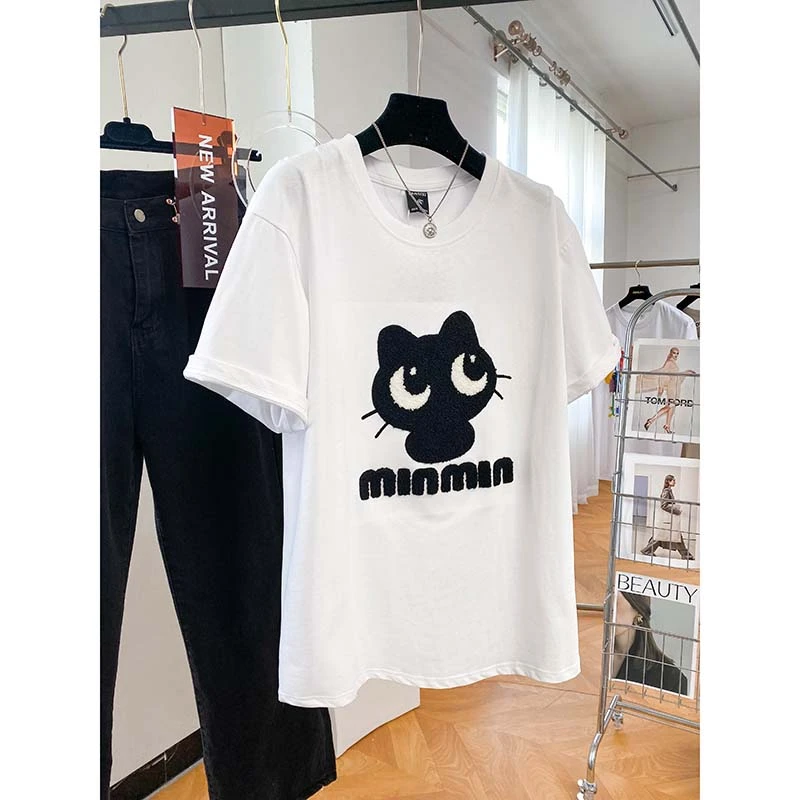 独特别致刺刺绣2025新款宽松大码遮肚夏季纯棉短袖t恤半袖上衣服