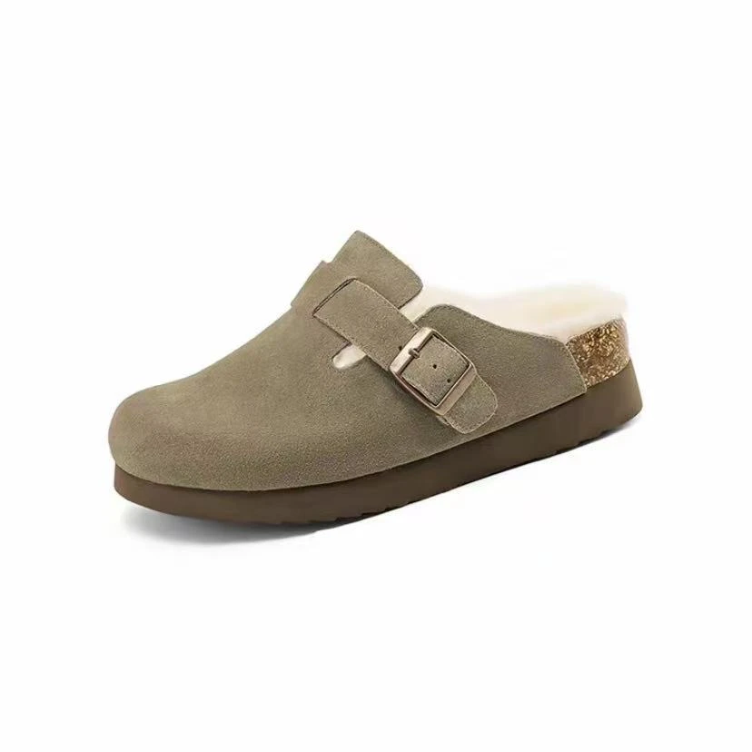 C7613  羚羊棕毛里 新款韩系2025新款金典复古勃肯包头女拖鞋