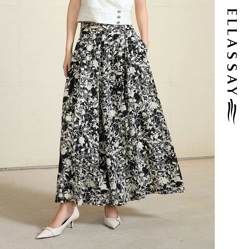 ELLASSAY歌力思2025新款新款夏季桑蚕丝阔腿休闲裤女EWD365K019DX