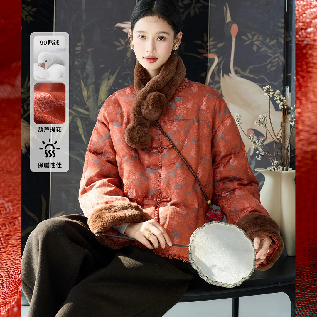 【福禄衔福】高蓬大朵鸭绒 新中式葫芦提花毛毛羽绒服GY1YR0170-A