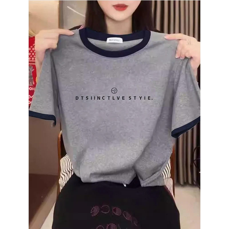 2025新款夏季显瘦小众设计款ins爆款插色圆领上衣体恤女短袖T恤