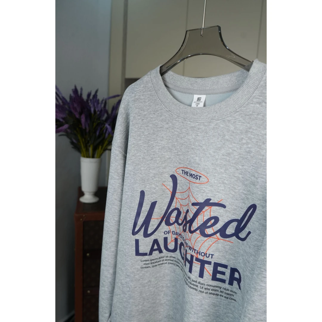 MeiLe2025秋冬圆领印花卫衣美式潮流上衣简约百搭  ZFALFWY394