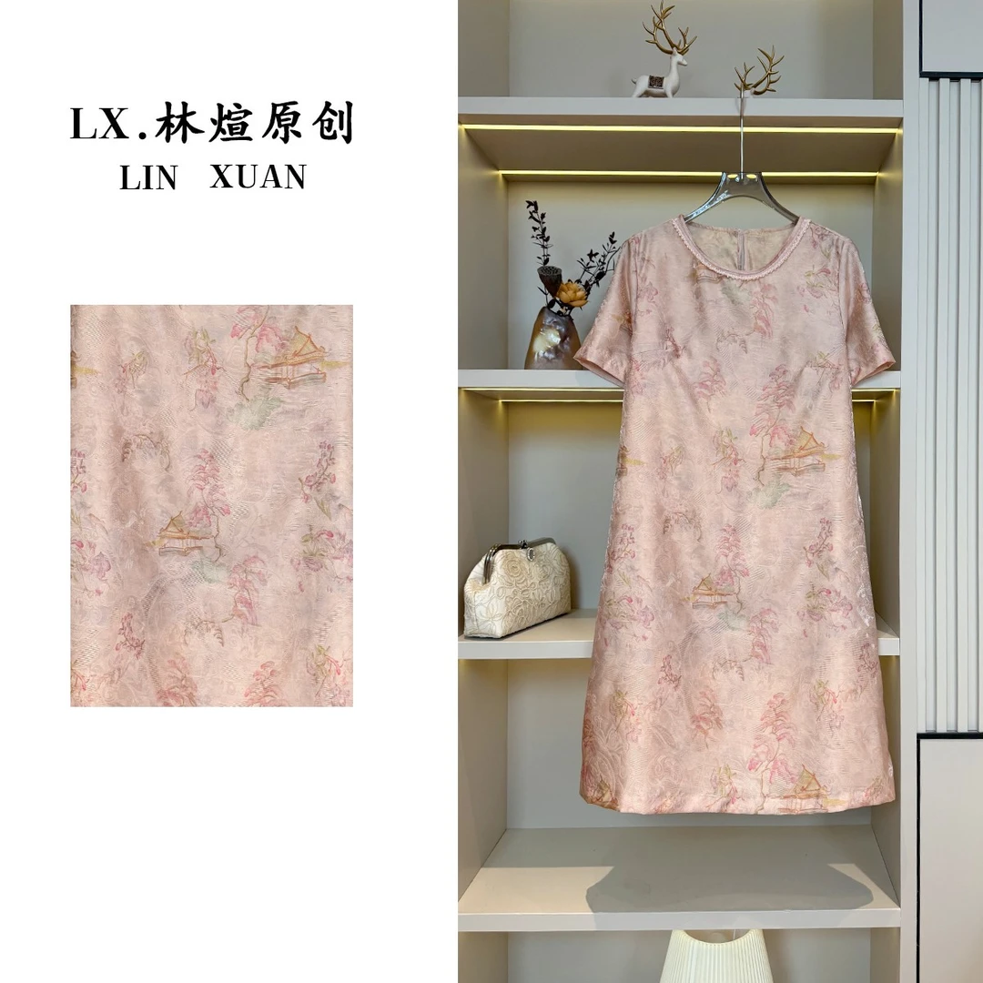 林煊原创【浮光亭台】中式改良版质女装夏季气质显瘦连衣裙 YC7175