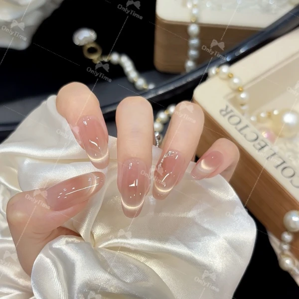 【清瑶】法式猫眼渐变纯手工穿戴甲显白日常高级感短款夏日美甲