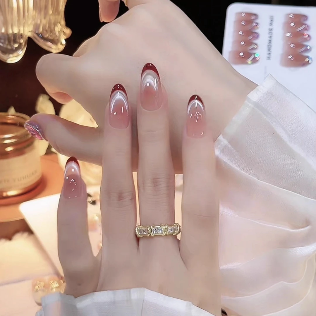 高级感美甲穿款纯手工穿戴甲法式显白微笑猫眼高级纯手作美甲片