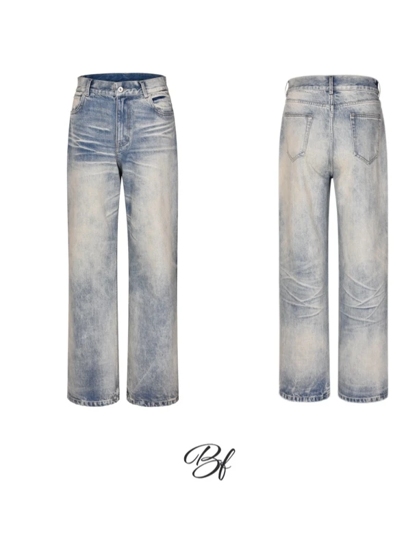 BUFANSTUDIO25年重磅A字版型牛王三工艺立体裤子猫须直筒牛仔裤男