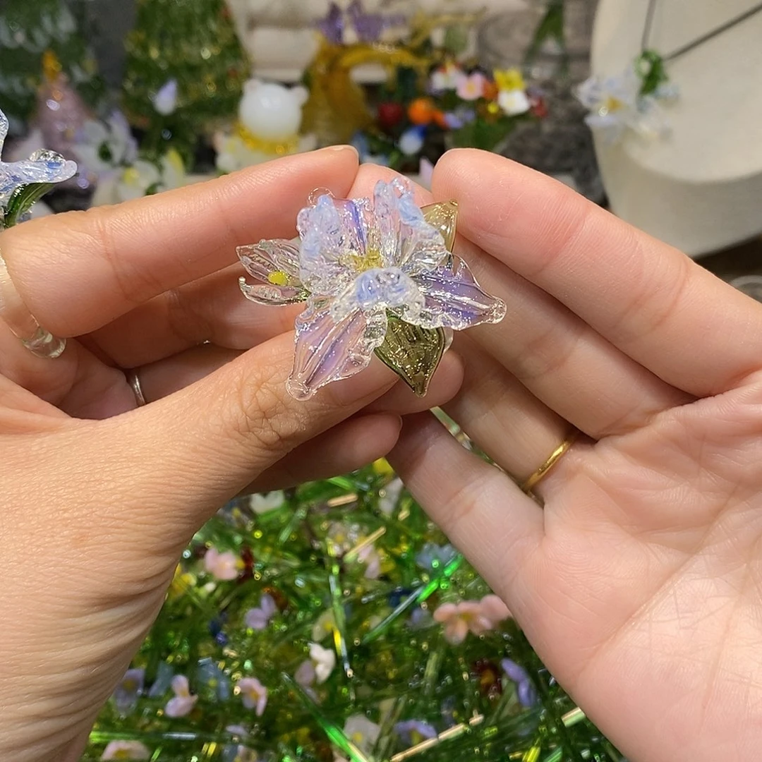 琉璃手工艺品幽灵白鸢尾花戒指