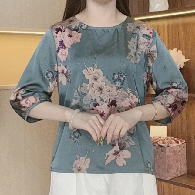 （海洋之花）春季新款7分袖大码显瘦洋气减龄时尚妈妈装休闲女装