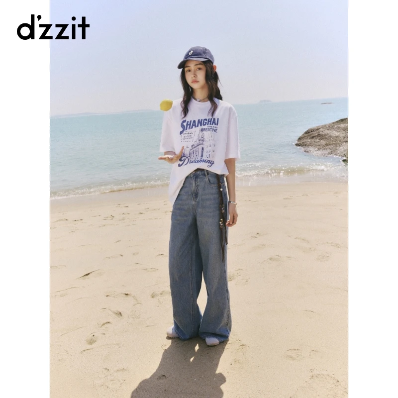 【商场同款新品】dzzit地素短袖T恤25夏纯棉宽松上衣女3J2B3401C