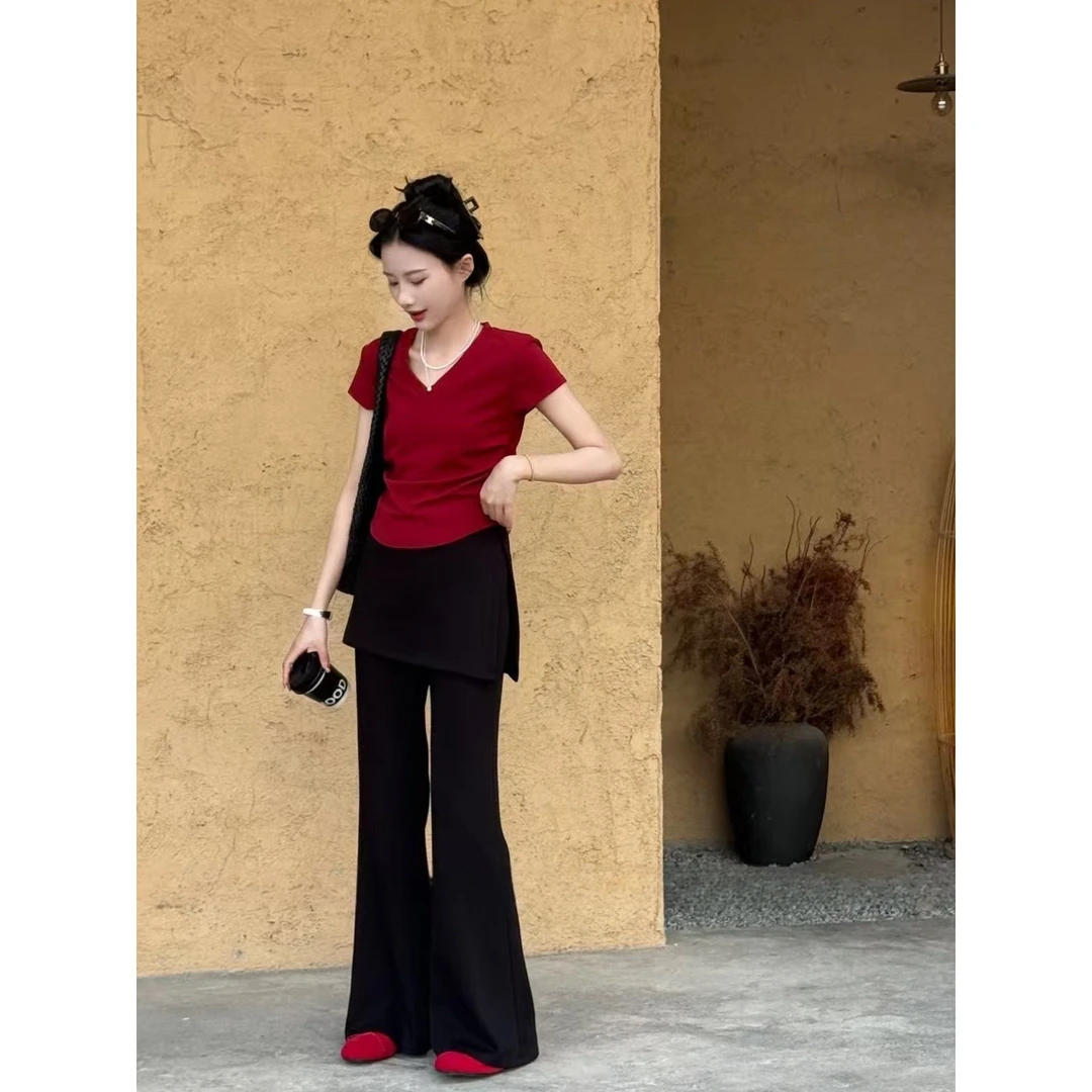 清冷松弛高级大方得体穿搭黑色阔腿裤子两件套装女2025年新款夏季