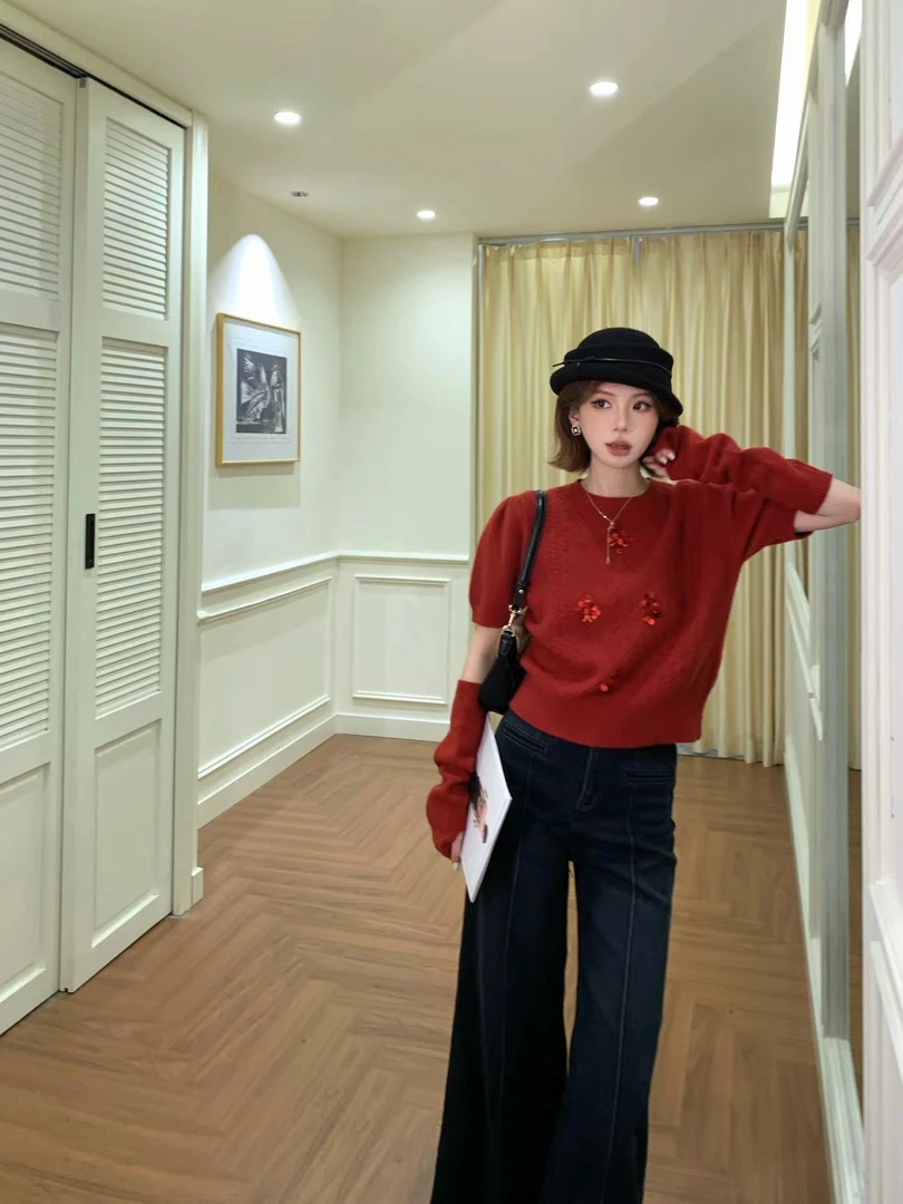 【芝士Cheese】碎落星河 气质百搭休闲时尚闪片珠绣毛衣