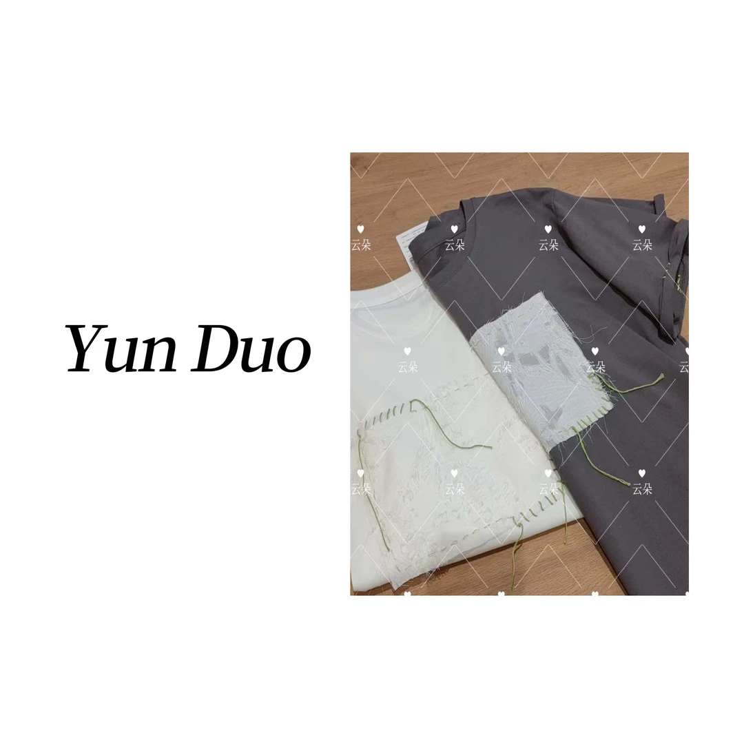 云朵定制【清茶】立体贴布绣不规则设计款短袖T恤LA75