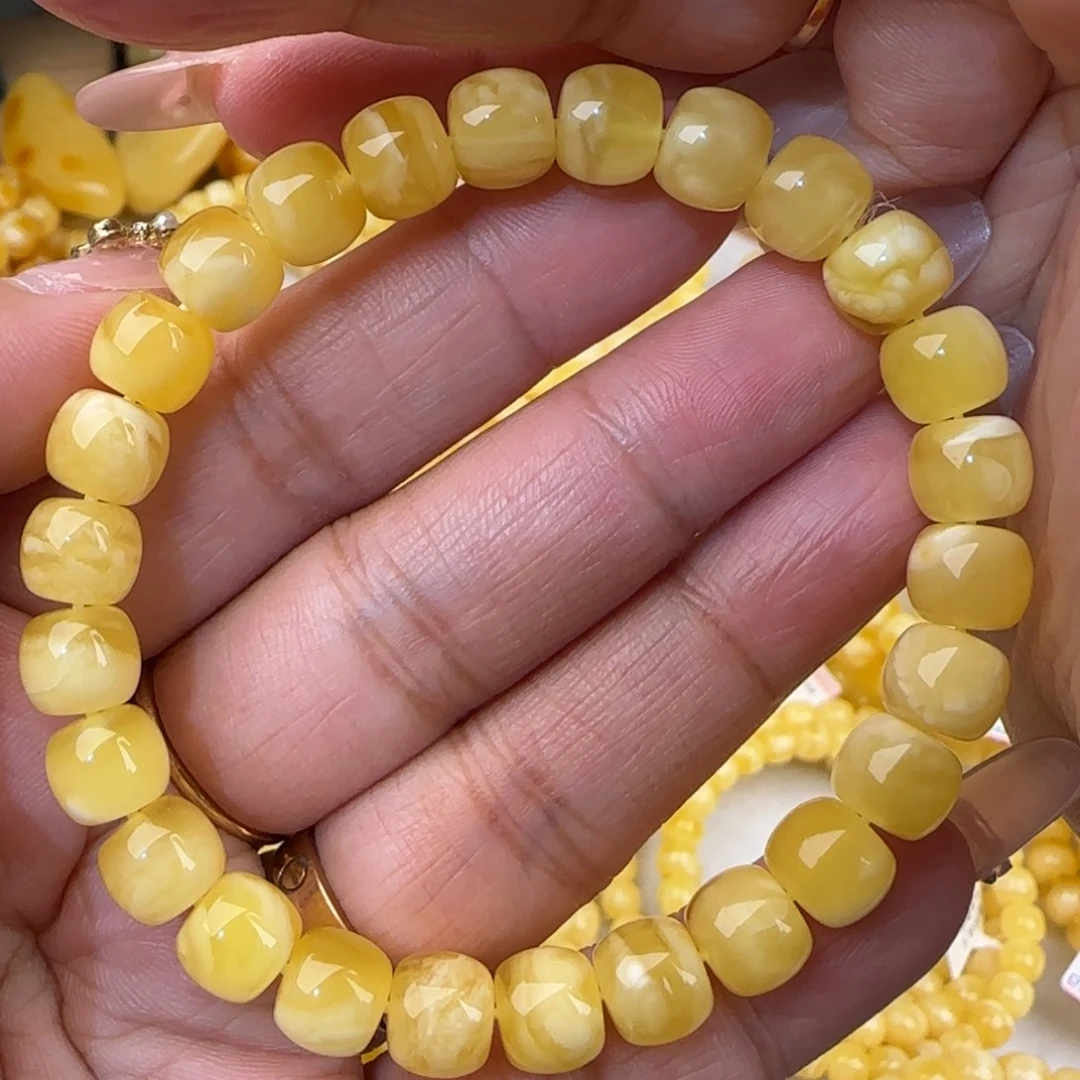 蜜蜡未镶嵌手链金白妖花老型手串